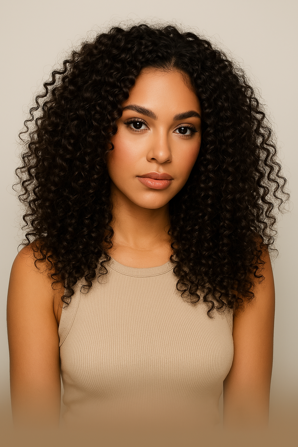 curly human hair extensions on a woman, long voluminous curls, close-up