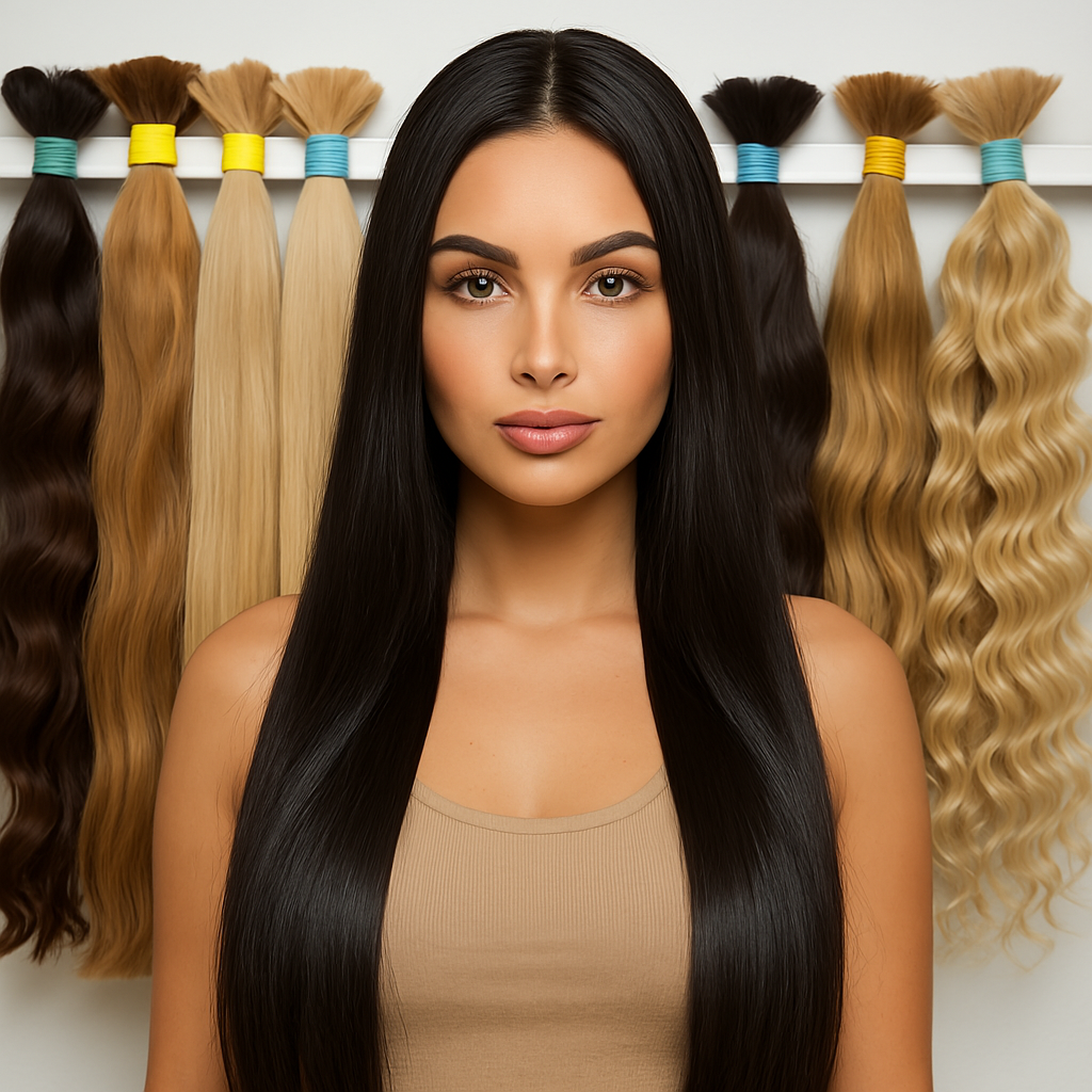 Woman with straight black natural hair wearing real human hair extensions