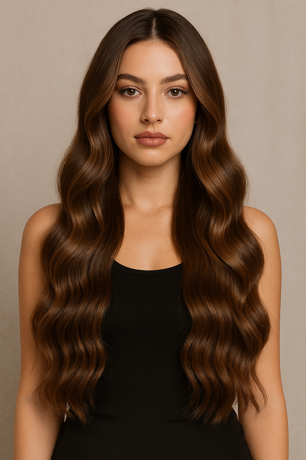 Woman with natural wavy Remy human hair extensions