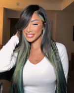 Black Wig with Green Highlights 12″–50″ Lengths - Riva Hair Extension Center