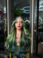 Black Wig with Green Highlights 12″–50″ Lengths - Riva Hair Extension Center